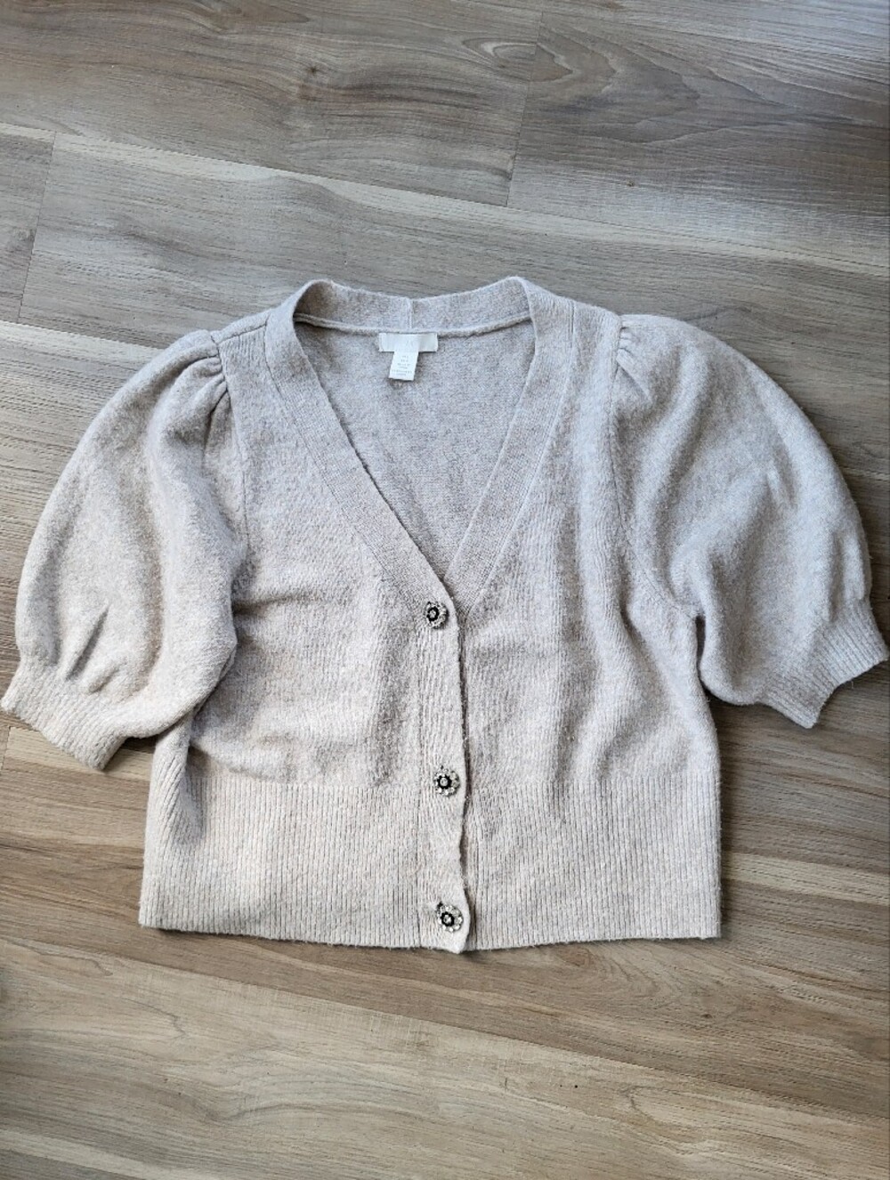 3/$30 H&M Cream Puff-Sleeve V-Neck Cardigan with Decorative Buttons